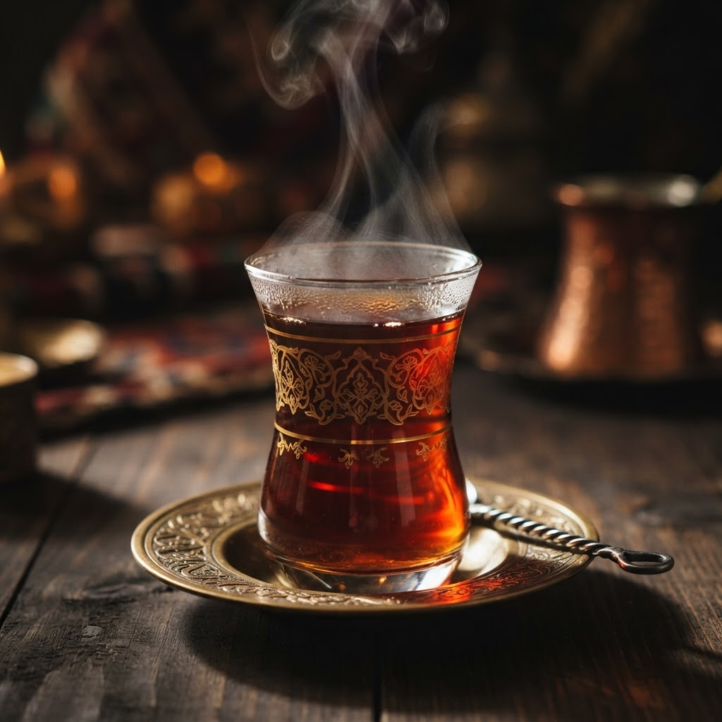 Geleneksel ince belli bardakta demlenmiş yoğun Altın Damla çayı